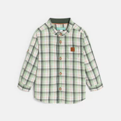 قميص مربعات، قابل للتعديل باللون الأخضر للأولاد الصغار