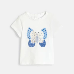 Baby girl's white textured butterfly T-shirt