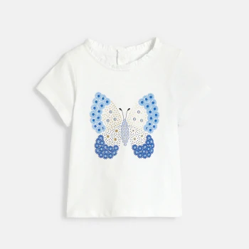 Baby girl's white textured butterfly T-shirt