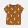 Girl's brown short-sleeve T-shirt with leopard motif