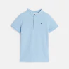 Boy's blue Mandarin collar short-sleeve polo shirt.