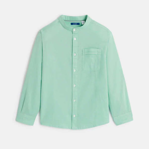 Boy's plain green Henley collar shirt