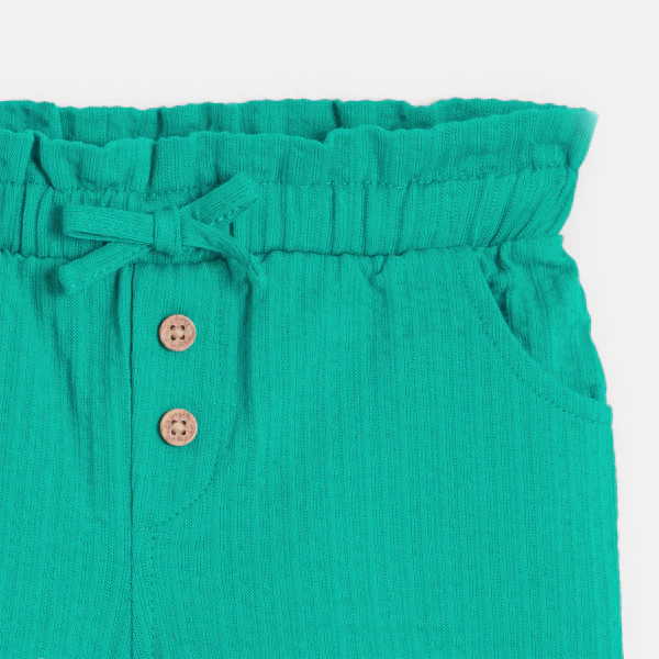 Baby girl's green shorts in lightweight textured cotton