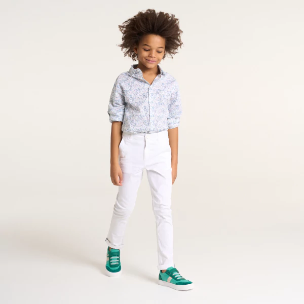 Boy's multicoloured cotton and linen floral shirt