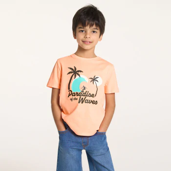 Boy's orange short-sleeve T-shirt with palm tree design