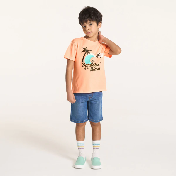 Boy's orange short-sleeve T-shirt with palm tree design