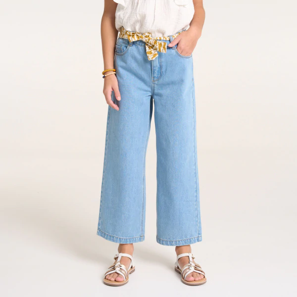 Girl's wide-leg short blue jeans