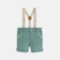 Baby boy's green linen-effect cotton shorts with braces