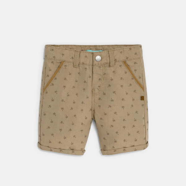Baby boy's beige linen-effect palm tree Bermuda shorts