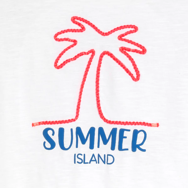 Girl's white palm tree motif embroidered T-shirt