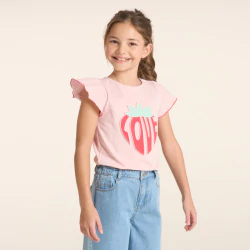 Girl's pink short-sleeve T-shirt with slogan