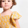 فستان قطني فاخر مطرز باللون الأصفر للفتيات الصغيرات