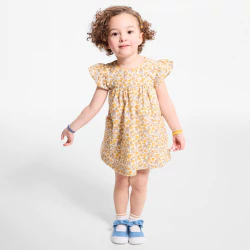 فستان بنمط بوانتيل على شكل حيوانات باللون الأوكر للفتيات الصغيرات