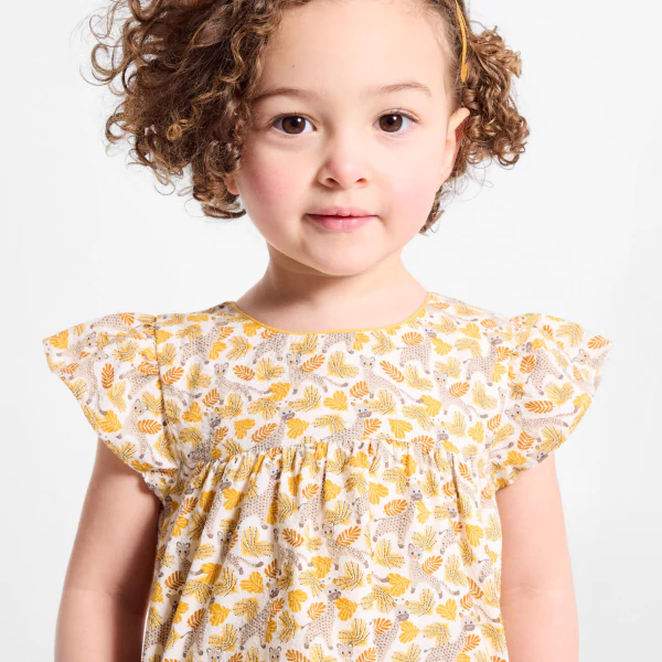 Baby girl's ochre pointelle-style animal dress