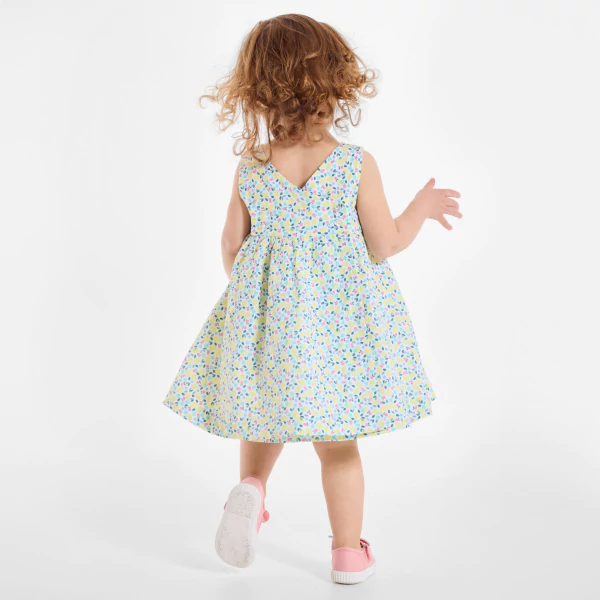 Baby girl's embossed floral pinafore dress and yellow bloomers