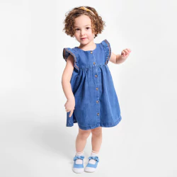 فستان دنيم ناعم باللون الأزرق للفتيات الصغيرات