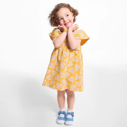 Baby girl's yellow smoked dress in textured cotton