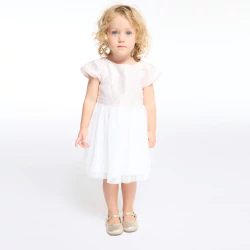 Baby girl's two-fabric party dress in jacquard and tulle