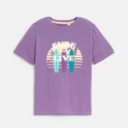 Boy's purple short-sleeve T-shirt with surf design
