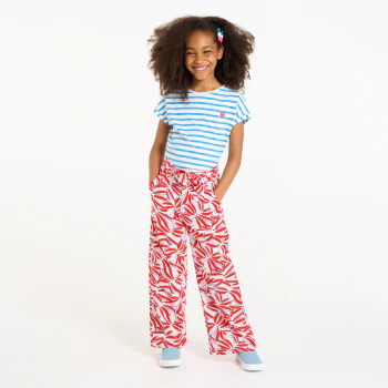Girl's red printed wide-legged trousers