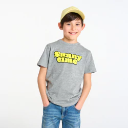 Boy's grey slogan T-shirt with short sleeves