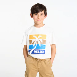 Boy's white slogan T-shirt with short sleeves