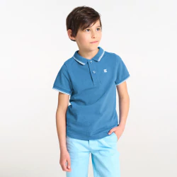 Boy's blue short-sleeve polo shirt.