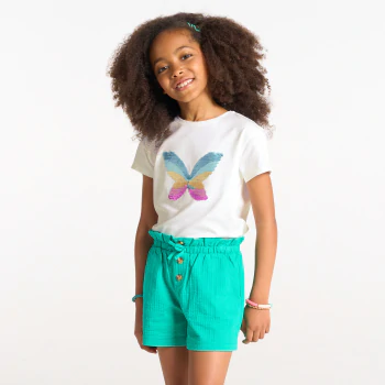 Girl's white short-sleeve T-shirt with magic sequins