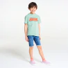 Boy's turquoise slogan T-shirt with short sleeves