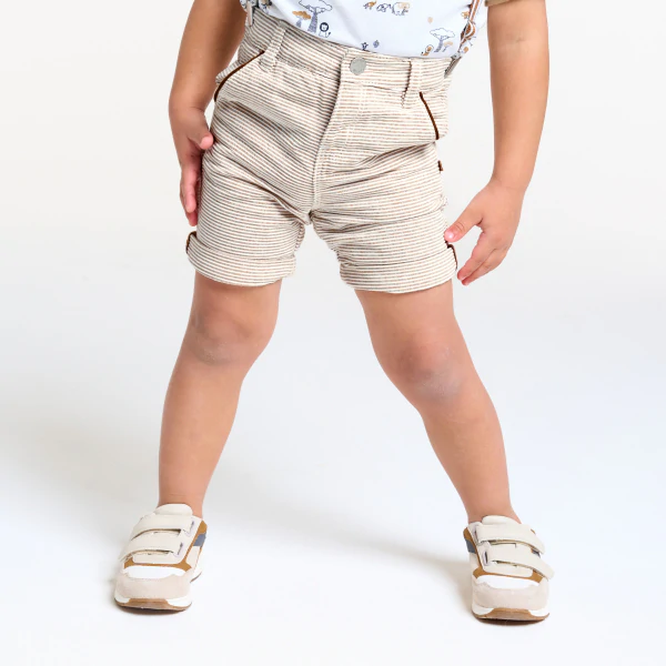 Baby boy's striped brown shorts with braces