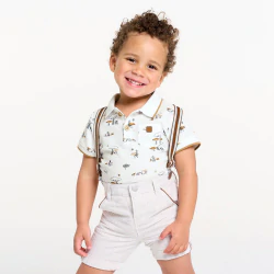 Baby boy's white piqué animal polo shirt