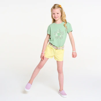 Girl's green sequinned T-shirt with short sleeves