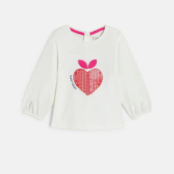 Baby girl's white long-sleeve T-shirt with sequin heart