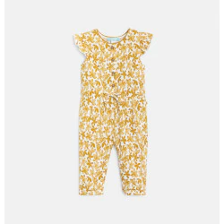 Baby girl's yellow floral jumpsuit in textured fabric