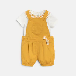 Baby girl's yellow short overalls and T-shirt